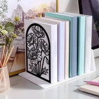 Peacoblue Metal Bookends for Shelves, Modern Decorative Heavy Duty Study Book Ends Stoppers for Office, Desk, Shelf, Room 5.3"x4.3"x7.9" Cast Iron Simple Tall Bookends 1 Pair (Poppies) - style: Poppies