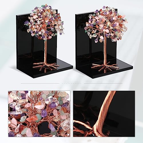 mookaitedecor Natural Colorful Crystal Money Tree Stones Bookends, Decorative Acrylic Stone Tree Book Ends for Shelves Desktop Organizer Home Office,5.7-6.3inch (1 Pair) - color: Colorful, size: 5.7-6.3 Inch