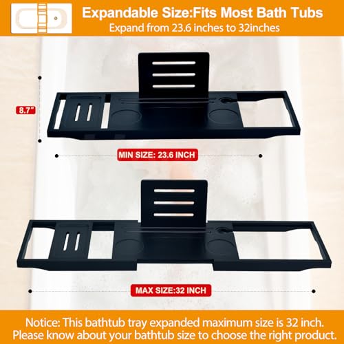 Banlilu Premium Bathtub Caddy Tray - Bath Tray - Bath Tub Tray Table for Bathtub - Bath Caddy Tray for Bathtub, Expandable Size, Fits Most Bath Tubs - color: Black(bamboo Wood)