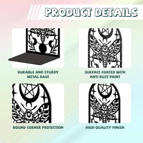Peacoblue Metal Bookends for Shelves, Modern Decorative Heavy Duty Study Book Ends Stoppers for Office, Desk, Shelf, Room 5.3"x4.3"x7.9" Cast Iron Simple Tall Bookends 1 Pair (Death Moth) - style: Death Moth