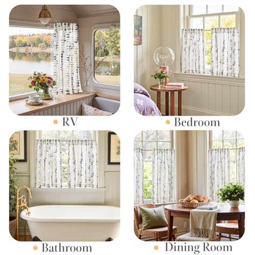 jinchan Mudcloth Boho Kitchen Curtains for Windows Light Filtering Linen Blend 24 Inch Farmhouse Country Tier Curtains Small Window Drapes for Laundry RV 2 Panels Rod Pocket Dusty Blue on Linen - color: Tribal | Dusty Blue on Linen, size: 26"W x 24"L (Pac