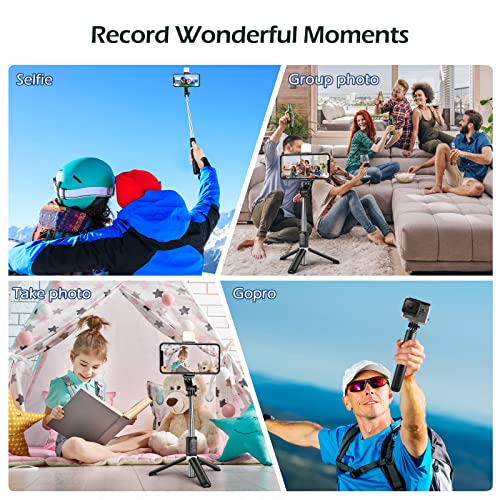 Aureday Selfie Stick with Wireless Bluetooth Remote, Portable 41 Inch Gopro Selfie Stick Tripod with Light, Compatible with iPhone 14/13 Pro/12/11 Pro/Max/XS/XR/X/8/7 and Android Smartphones - size: 41in