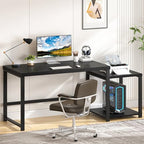 FOLUBAN Large Home Office Desk, Black Computer Desk with Storage Shelves, Modern Wood Writing Study Gaming Table for Bedroom Living Room, 63 Inch - color: Black