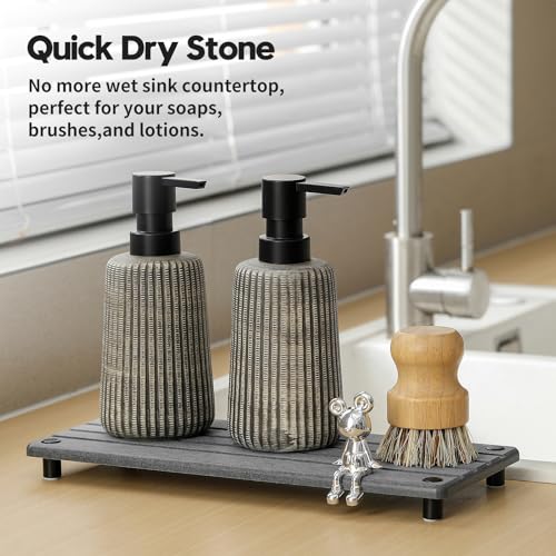 Razborci Instant Dry Sink Caddy Kitchen Sink Organizer, Quick Drying Stone Tray Diatomite Sponge Holder Soap Dish, Bathroom Countertop Fast Dry Water Absorbing Vanity Rack, Dark Gray,12" x 5" - color: 1. Charcoal, size: 12" x 5" x 1"