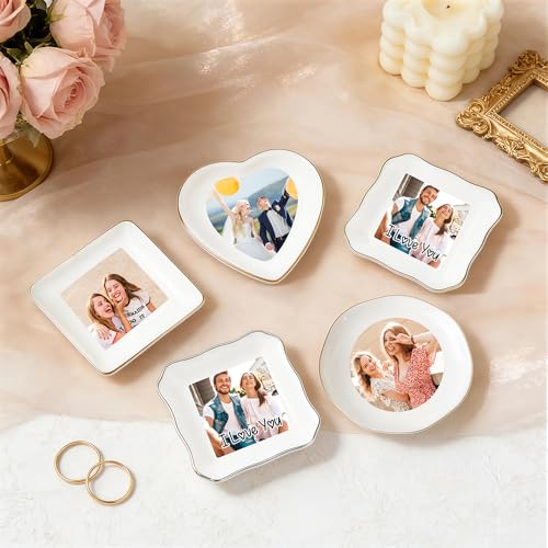 Custom Ceramic Ring Dish, Personalized Jewelry Tray with Photo, Earrings Necklaces Bracelet Watch Keys Trinket Holder for Nightstand, Mothers Day Bridesmaid Bestie Gift for Women - color: Photo