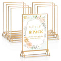 EHWINE 8 Pack Acrylic Sign Holder 8.5 x 11, Double Sided Gold Picture Frame Stand up Table Top Sign Holders, Clear Display Stand Menu Flyer Holder for Wedding Party (Provide Non-slip Mats)