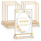 EHWINE 8 Pack Acrylic Sign Holder 8.5 x 11, Double Sided Gold Picture Frame Stand up Table Top Sign Holders, Clear Display Stand Menu Flyer Holder for Wedding Party (Provide Non-slip Mats)