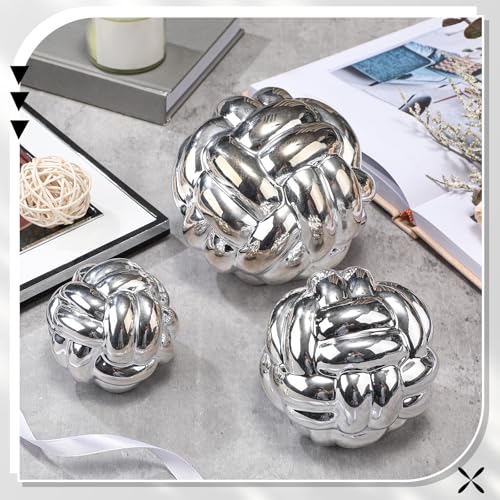 Wenqik Silver 3 Pcs Knot Decor, Chain Link Coffee Table Bookshelf Decor Accents, Entry Table Ceramic Aesthetic Minimalist Decorative Objects for Modern Home Living Room Decoration 3 Sizes - color: Silver