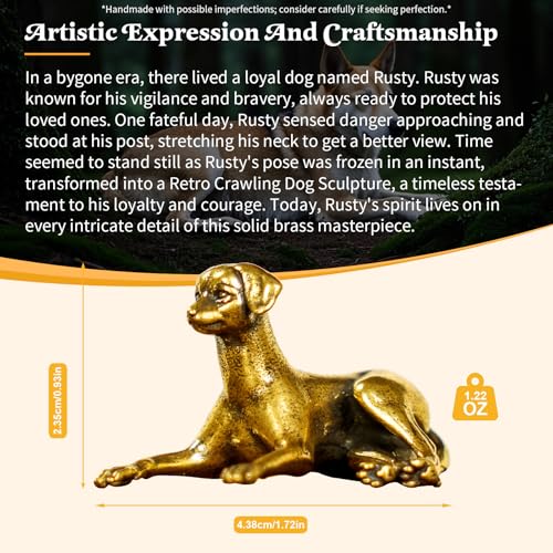 CHOVY Retro Crawling Dog Sculpture-Stretched Neck Pose, Handcrafted 100% Solid Brass-Ideal Home Decor Desk Ornament Collectible Art Piece Office Desk Accent Artistic Scene Decoration - style: Lying Dog