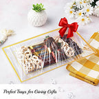 Elegant Plastic Serving Tray & Platter Set (6pk) - Clear & Gold Rim Disposable Serving Trays & Platters for Food - Weddings, Upscale Parties, Dessert Table, Cupcake display - 8x13 inches - color: Clear + Gold