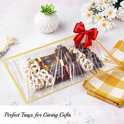 Mint Living-Elegant Plastic Serving Tray & Platter Set (3pk)-Clear & Gold Rim Disposable Serving Trays & Platters for Food - Weddings, Parties, Dessert Table, Cupcakes - 8x13 inches (Clear + Gold) - color: Clear + Gold (3 Pack)