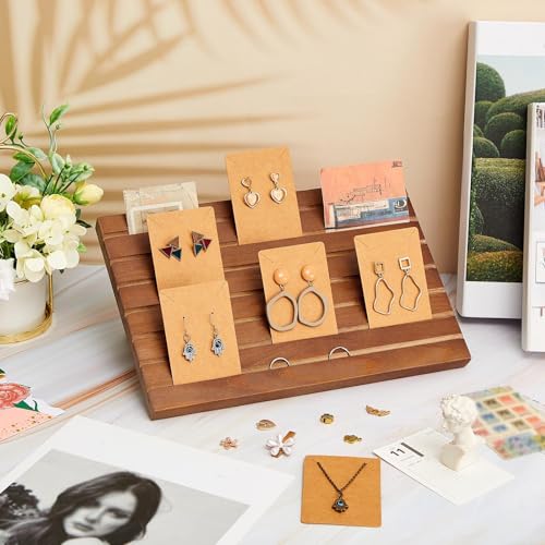 Blulu 31 Pack Wooden Earring Display Stand 7 Slots jewelry Display Holder with Earring Card for Selling Vendors Retail Show - color: Light Brown