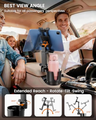 OHLPRO Cup Holder Tablet Mount for Car, Anti-Shake iPad Stand with Drink Holder Fits 5-17" iPad, Tab S10, iPhone, Heavy Duty Truck Vehicle Auto Accessories, Dual Handle Slots Large Mugs - size: for 5-17'' tablet