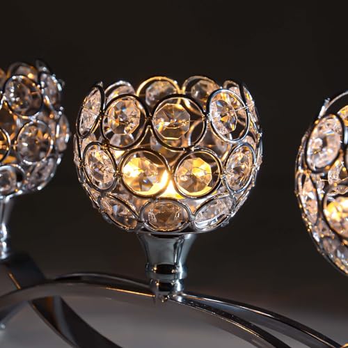 Crystal Tealight Candle Holder Centerpiece Home Decorative Candlestick Holder Elegant Table Centerpiece Home Decor Wedding Party Anniversary (Silver, Set of 3) - color: Silver, size: 3 Pieces