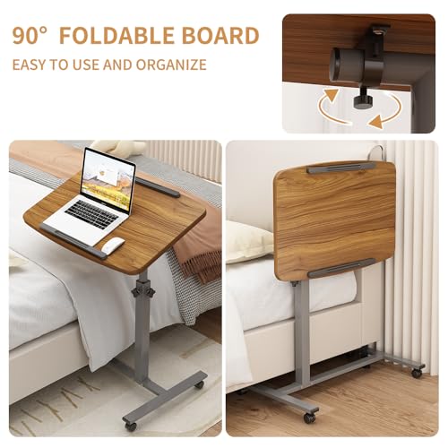 Furist Laptop Lap Desk, Mobile Adjustable Overbed Bedside Table with Wheels, Portable Standing Bed Desk, Rolling lapdesk Lap desks for Adults with Casters& Mouse Pad - color: Light Walnut