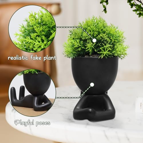 Zerzsy Bathroom Shelf Decor Accent Women Cute Cubicle Accessories Artificial Plants Pot Head Cute Human Shape Desk Decoration Office Décor for Women, Bathroom Office Plants- Set of 1 - color: Black-h