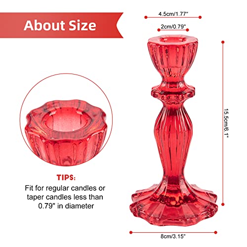 Glass Candle Holders, 2PCS Wide Base Candlestick Holder Decorative Candle Stand Table Centerpieces for Wedding Birthday Halloween Christmas Party, Red - color: Red