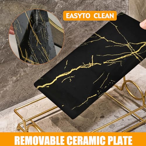 Vanity Tray Luxury Bathroom Counter Tray Glass Perfume Organizer Holder Cosmetics Makeup Skincare Display Decorative Vanity Trays for Bathroom Dresser Bedroom (Black Gold, L) - color: Black Gold-large
