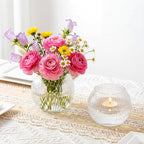 Hushee Clear Round Glass Vases for Centerpieces 4” W x 3.15” H Bubble Bowl Ribbed Glass Flowers Vases for Table Centerpieces Candle Holders for Wedding Event Home Decor