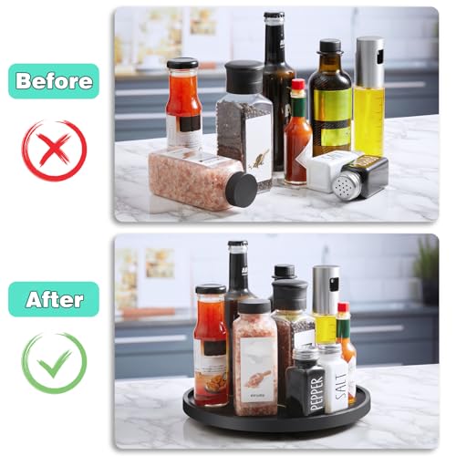 10" Wood Lazy Susan Turntable Organizer, Lazy Susan for Table Top Cabinet Dining Pantry Countertop Cupboard Organization, Decorative Tray for Kitchen Bathroom Decor Coffee Bar Accessories, Black - color: Black, size: 10" with Low Rim