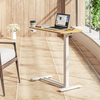 SANODESK Medical Adjustable Overbed Bedside Table with Hidden Casters, Pneumatic Mobile Laptop Computer Standing Desk Cart with Tray, Hospital and Home Use(27.6" W x 15.7" D, Maple) - color: Maple, size: Small