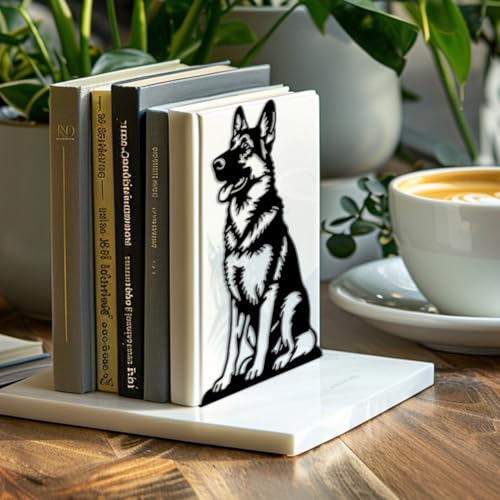Peacoblue Metal Bookends for Shelves, Modern Decorative Heavy Duty Study Book Ends Stoppers for Office, Desk, Shelf, Room 5.3"x4.3"x7.9" Cast Iron Simple Tall Bookends 1 Pair (German Shepherd) - style: German Shepherd