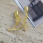 Elegant Gold Metal Tree Branch and Leaf-Inspired Dual Candle Holder Taper for Home Decor Tables top Tealight Wedding Centerpiece 5.12"x4.57" (Golden)