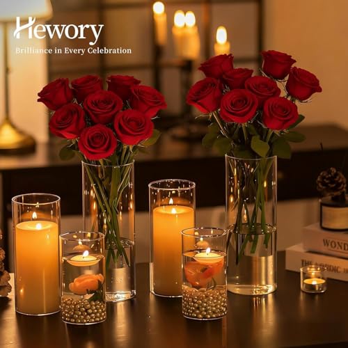 Hewory Hurricane Glass Candle Holders: 6 PCS Clear Hurricane Candle Holders for Pillar Candles Floating Candles, Glass Cylinder for Table Centerpieces Christmas Wedding Party Holiday Home Decor