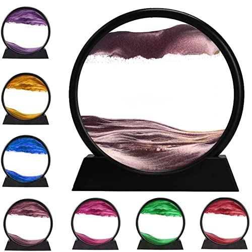 rysnwsu 3D Dynamic Sand Art Liquid Motion, Moving Sand Art Picture Round Glass 3D Deep Sea Sandscape in Motion Display Flowing Sand Painting Relaxing Desk Toys (Brown, 12'') - color: Brown, size: 12''