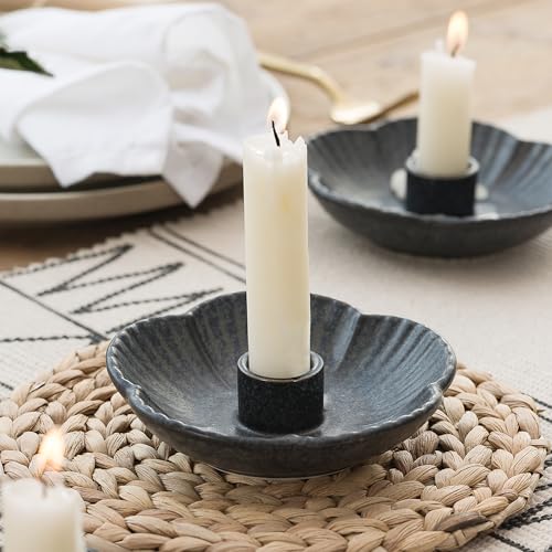 Ceramic Candlestick Holder， Candle Holder for Taper Candles,Incense, Santo Palo, Halloween Christmas Wedding Parties, Dining Room Home Decoration Display (Black) - color: Black