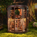 Book Nook Kit for Adults & Teens – DIY Miniature House Library, Wisdom Ring Library 3D Wooden Puzzle Bookend Bookshelf Insert with LED Light, Dollhouse Craft Kit for Decor & Gifts