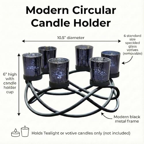 Seraphic Halloween Candle Holder Centerpiece Decoration – Black Metal Iron 6-Cup Votive Tealight Holder for Spooky Table Gothic Decor, Kitchen & Dining Room, Coffee Tables - color: Black