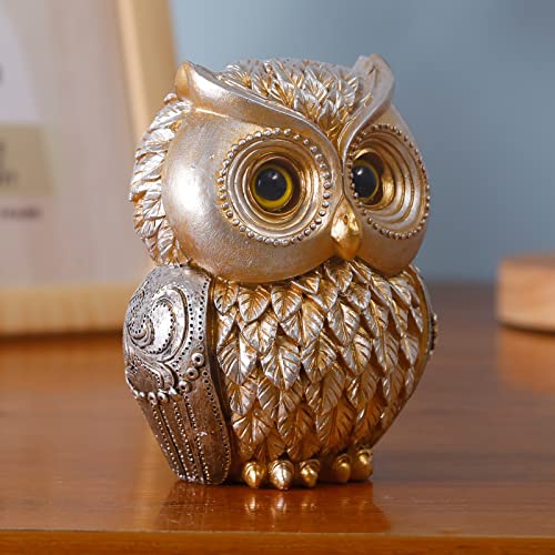 Artpaul Owl Decorations for Home Small Owl Decor Figurines Shelf Decor Home Office Living Room Decorations Birthday Gifts (Gold) - color: Style2-gold