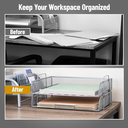 Mind Reader Stackable Paper Tray, Desktop Organizer, File Storage, Office, Metal Mesh, 2 Pcs., Silver - color: Silver