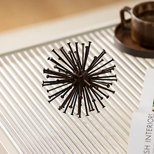 Metal Starburst Sculpture, Spike Tabletop Decorative Sphere, Small Abstract Geometric Urchin Decor Ball, Rusty Iron Table Top Decoration Orb for Home Living Room Bedroom Office Shelf - color: Rusty Iron-4.5 in