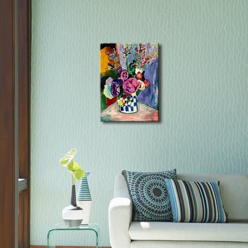 Wieco Art Canvas Prints Wall Art Still Life of Peonies in a Vase 1907 by Henri Matisse Abstract Canvas Art Print for Wall Decor and Home Office Decorations - size: 16"L x 12"W