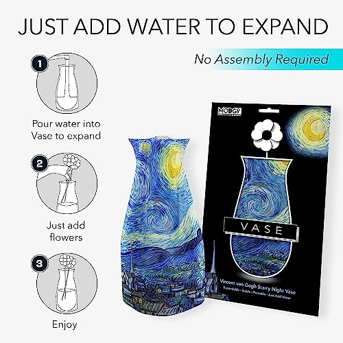 MODGY Expandable Flower Vase, Plastic Decorative Modern Foldable Printed Vases for Centerpieces for Wedding, Dining Table, Home Decor, Living Room, Bathroom, Starry Night, Vincent Van Gogh, 2 Pack - style: 2 Pack