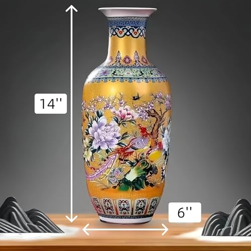 14" Jingdezhen Large Fishtail Ceramic Vase Golden Handmade Home Decorative Vase, Modern Luxury Accent for Living Room, Wedding, or Gift. Elegant Floral Arrangement Centerpiece. (G) - color: G