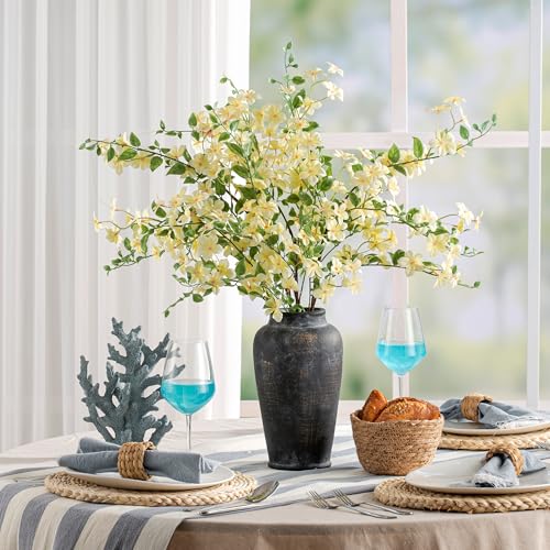 Large Ceramic Rustic Vase, 11 Inch Tall Flower Vase Rustic Farmhouse Decorative Vase Floral Pottery Vases for Home Decor Table Living Room Entryway Mantel Bookshelf Bedroom Bathroom Kitchen - Black - color: 11"h - Black