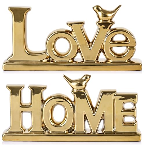 XMGZQ Love Sign Decoration,Gold Love Signs for Home Decor Statue,Gold Bird Sculpture Personalized Love Decor,Gold Style Figurine Decorative Ornaments for Living Room,Bedroom,Desktop (2 Pcs, Gold) - color: Gold, style: 2 Pcs