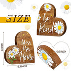 Jetec 2 Pcs Rustic Wooden Heart Table Decor, Daisy Farmhouse Home Decor, Bless This Home & Be Kind Sign for Living Room, Dining Room, Shelf & Mantel, Ideal Housewarming & Birthday Gift(Daisy Style) - style: Daisy Style