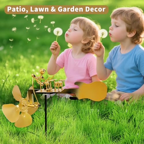 Handmade Metal Drummer Windmill, Rock Art Sculptures, Wind-Powered Kinetic Figurines, Wind Spinners for Garden Yard Lawn Patio Decor, Unique Drummer Statue Gift for Music Lovers - size: Large