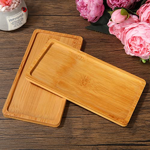 10PCS Mini Bamboo Display Trays - 7"x3.4" Small Decorative Bamboo Trays for Vanity, Plants, Candles, Keys, Soap, Jewelry, Tealight - Not for Serving Heavy Food