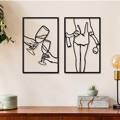 CHENGU 3 Pieces Metal Minimalist Abstract Woman Wall Art Line Drawing Wall Art Decor Single Line Female Home Hanging for Kitchen Bathroom Living Room - style: Novel Style