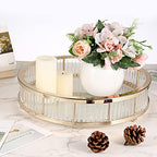 Hipiwe Gold Metal Perfume Tray - 12" Round Vanity Makeup Tray Jewelry Trinket Organizer Tray Coffee Table Decorative Tray Dresser Bathroom Tray with Acrylic Column Decor and Clear Glass Base