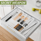 Bamboo Kitchen Silverware Drawer Organizer - Expandable Wood Utensil Holder with Dividers, Luxury Cutlery Storage Tray for Kitchen Utensil and Flatware (5-7 Slots with Removable Knife Block, (White) - color: White