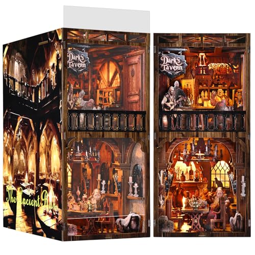 TOYQI Book Nook Kit, DIY Miniature Dollhouse Kit for Adults and Teens, Booknook Tiny House Kit Bookshelf Decoration 3D Wooden Puzzle Bookend - style: The Ancient Bar