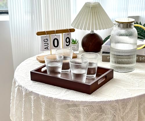 Serving Tray with Handles - 11.4x7.8 Inch Rectangular Bamboo Tray for Kitchen, Coffee Table, & Ottoman - Multi-Purpose Decorative & Food Tray for Organizing, Serving, and Entertaining - size: 11.4" x 7.8" x 1.6"