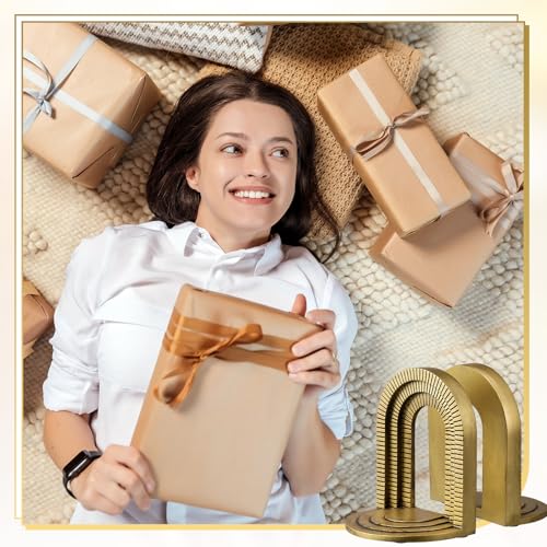 Kathfly Vintage Gold Brick Arch Bookends Resin Book Ends for Shelves Heavy Duty Decorative Bookends, Cute Book Stopper Holder Decor for Desk Home Office, Shelf Decoration - style: Brick Arch