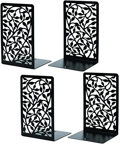 CNK Book Ends Bookends for Decorative Books Holder Bookend Shelves End Hold Heavy Duty Holders Stoppers Metal Stopper Cute Boho Bookshelf Holds Cookbook Office Home Set of 4 Bookends Pair Black - color: Black Leaves 2 Pair